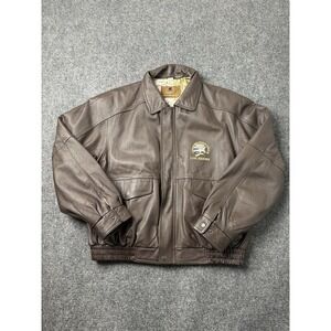 Mens Leather Life Members North American Hunting Club Brown Jacket, Size XL